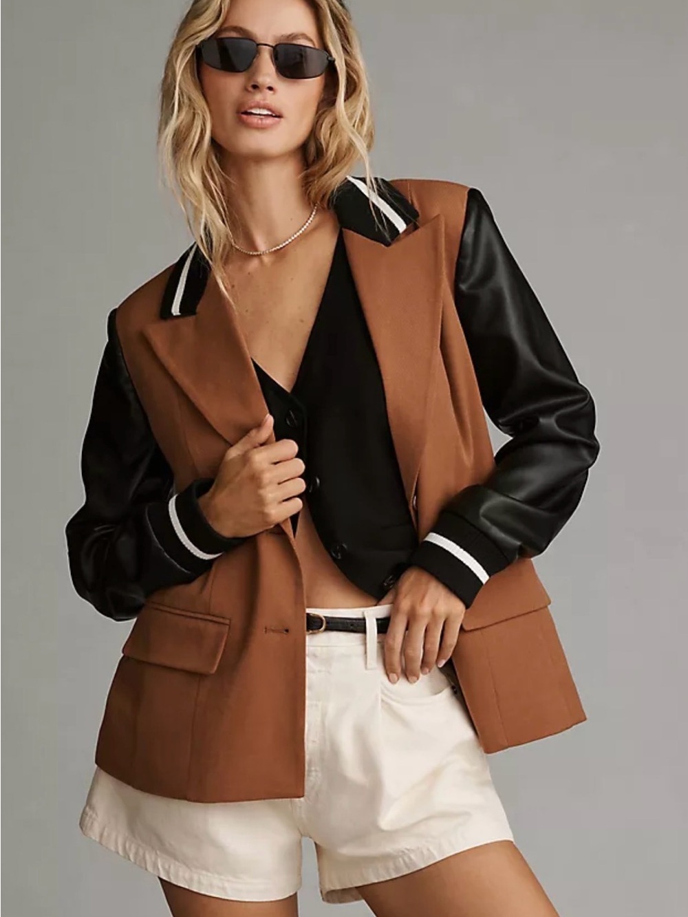 🤎 New With Tags Anthropologie x Avec Les Filles Faux Leather Sleeve Blazer